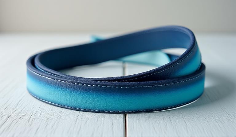 Bahama Blue gradient leather belt with silver buckle